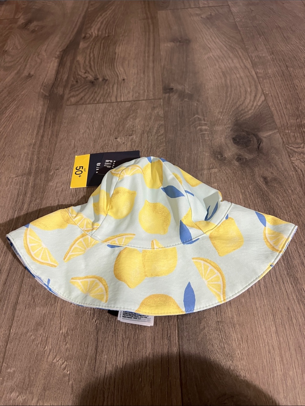 Nwt baby gap girls beach swim reversible Lemon Sun Hat - plaid upf 50+